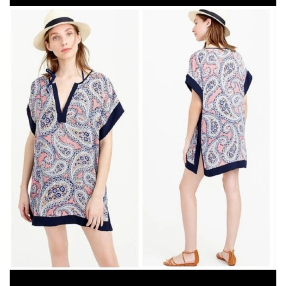J. Crew Navy Colorblock Paisley Tunic Top Oversized Swim Cover-Up Size Small NEW